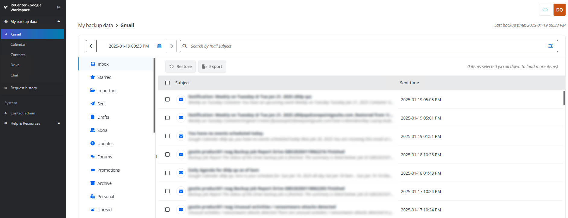 ReCenter for Google Workspace 画面