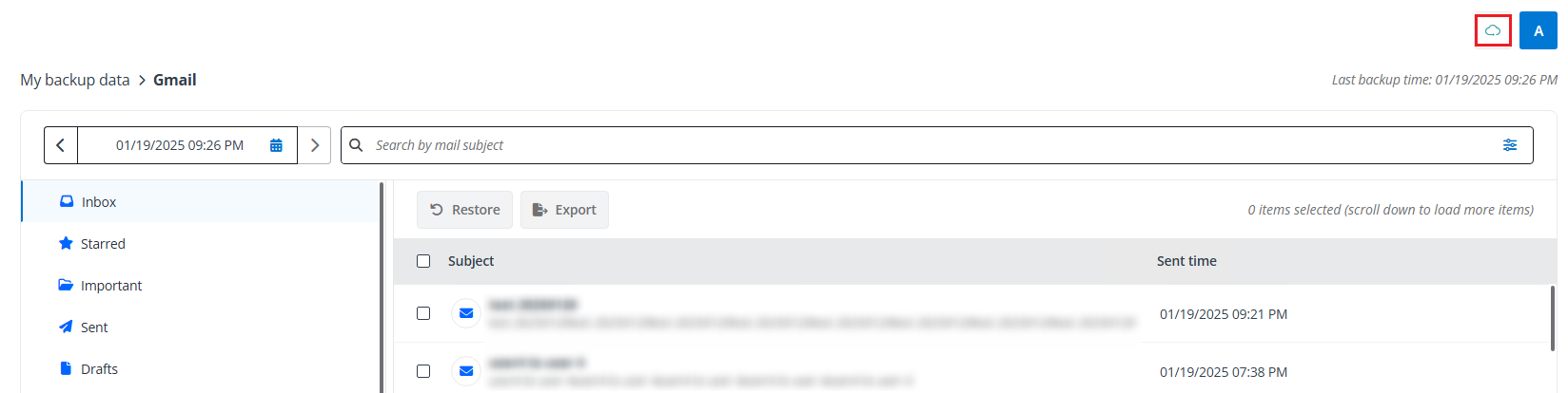 ボタンのクリックによる Cloud Backup ポータルへの移動 ボタンのクリックによる Cloud Backup ポータルへの移動