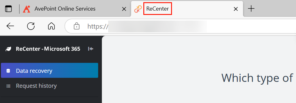 ブラウザーのタブに表示される製品名 ReCenter